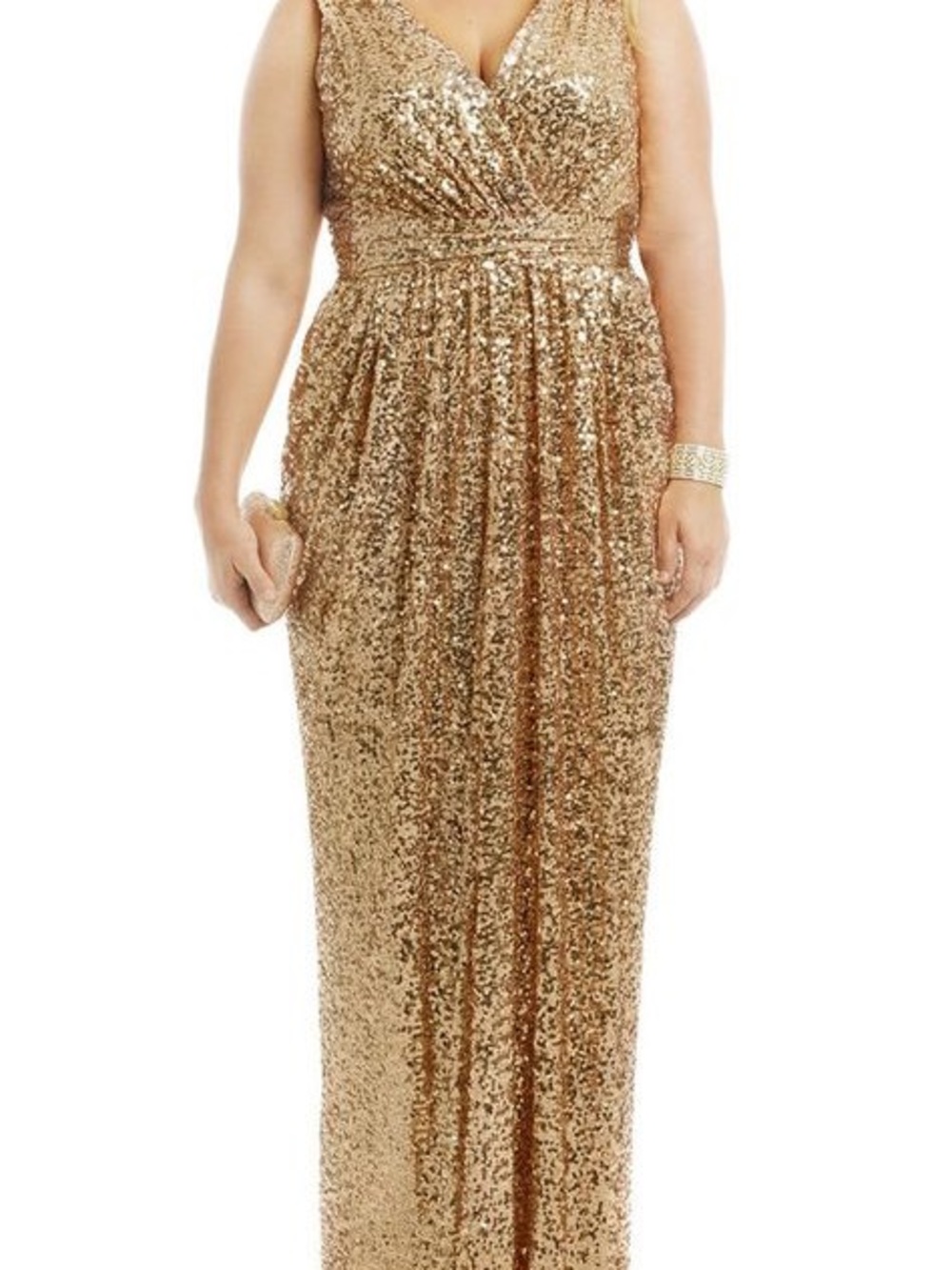 Miss Mint Gold Sequin Maxi Dress - Elegant V-Neck Evening Gown